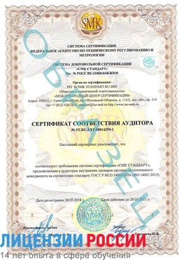 Образец сертификата соответствия аудитора №ST.RU.EXP.00014299-1 Арсеньев Сертификат ISO 14001